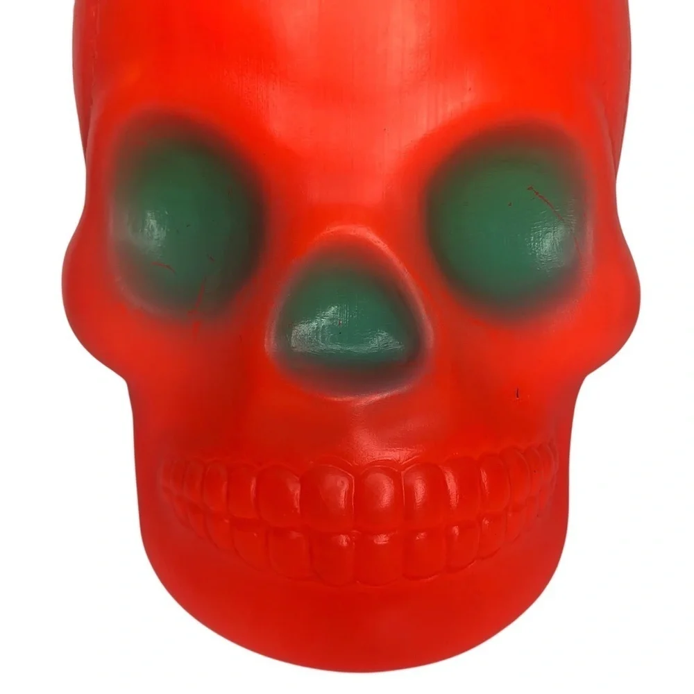 VINTAGE Halloween 70s AJ Renzi RARE Orange Green Eyes Skull Treat Bucket No. 800